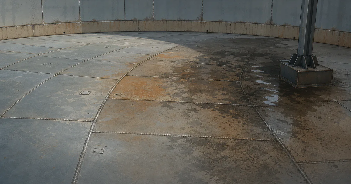 Illustration of varied coating, corrosion, and deposit conditions across a storage-tank floor
